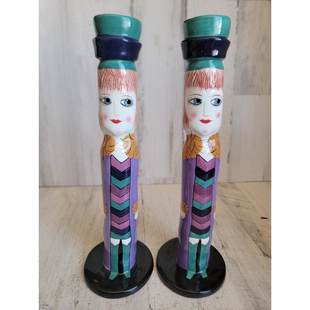 Susan Paley Gina vintage candlestick holder set ceramic bella casa home decor